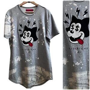 Vie + Richie Paris Bleached Cat Money Sign Short Sleeve Sweater Top Size Medium